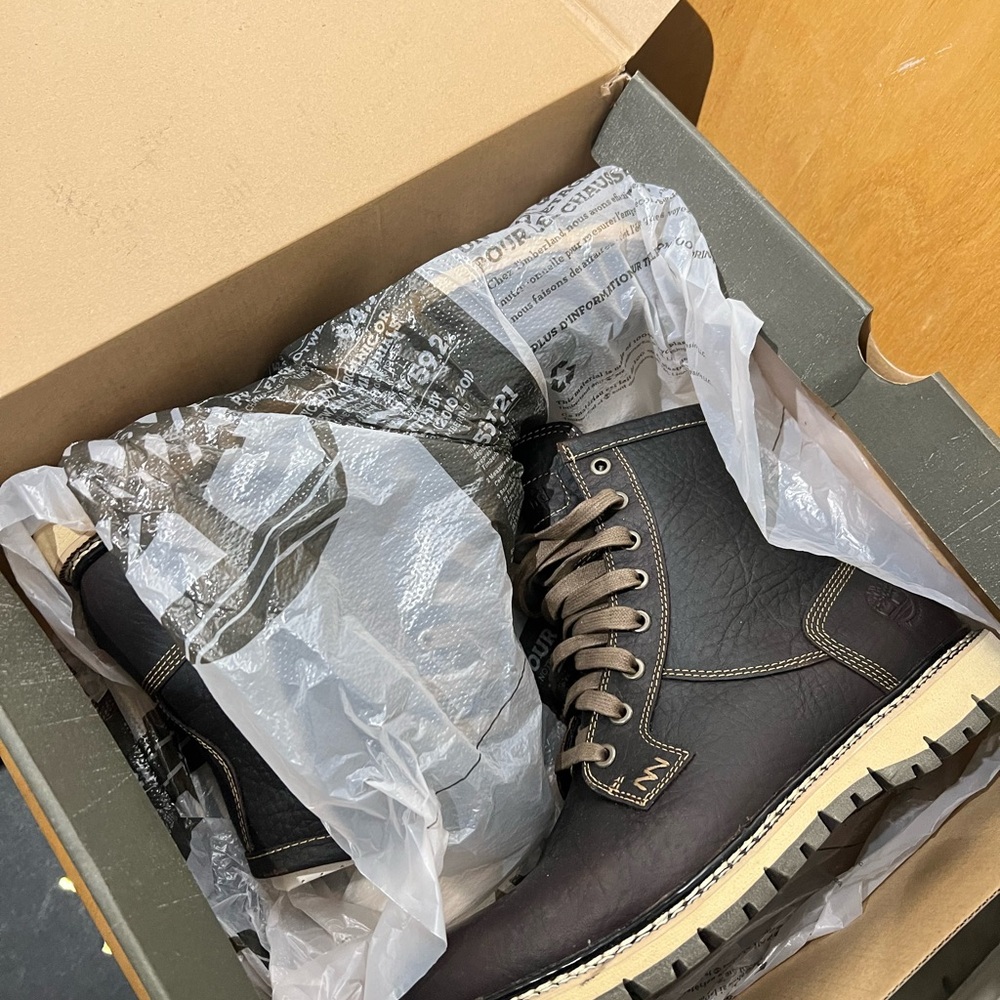 Timberland Brown Leather Lace-Up Work Boots with Cream Midsole